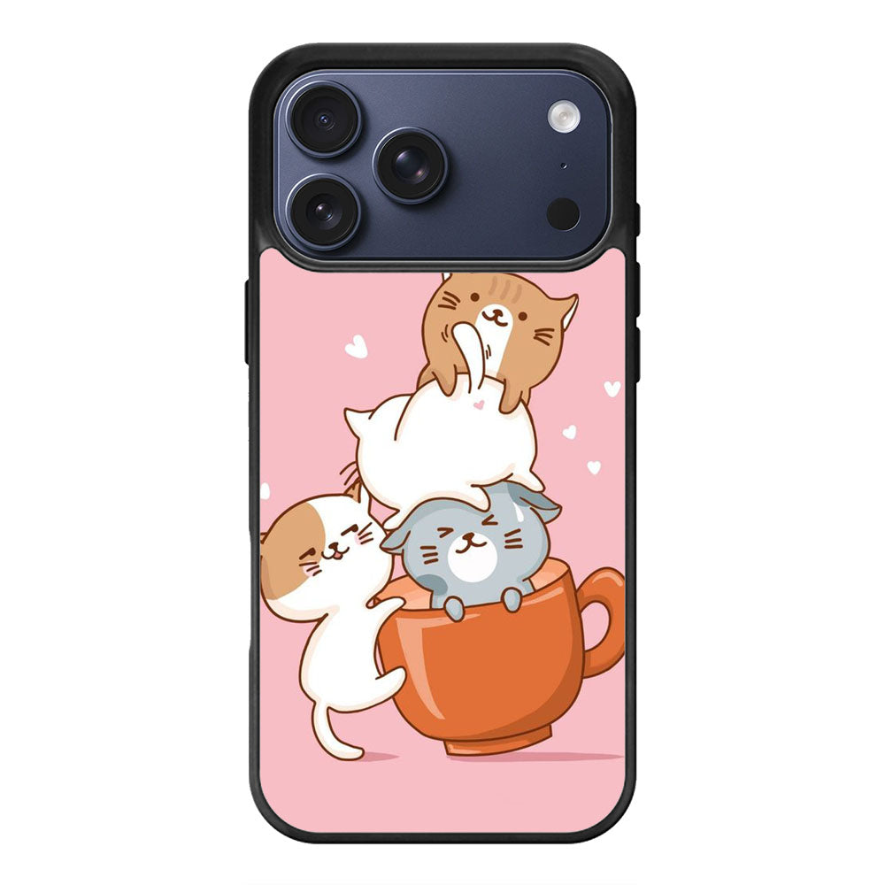 Kawaii Cat Stack iPhone 17 Pro Max Case Cover