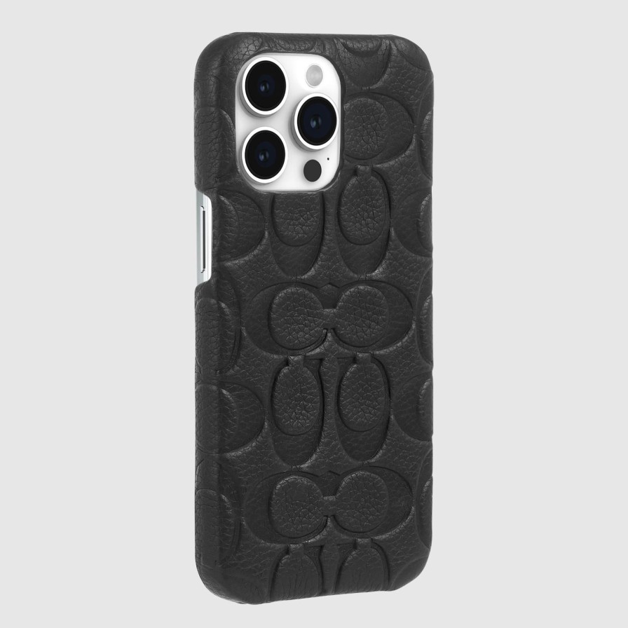 Phone Cases Case Mate Iphone 15 Pro Max | Coach Leather Slim Wrap Signature Black Debossed