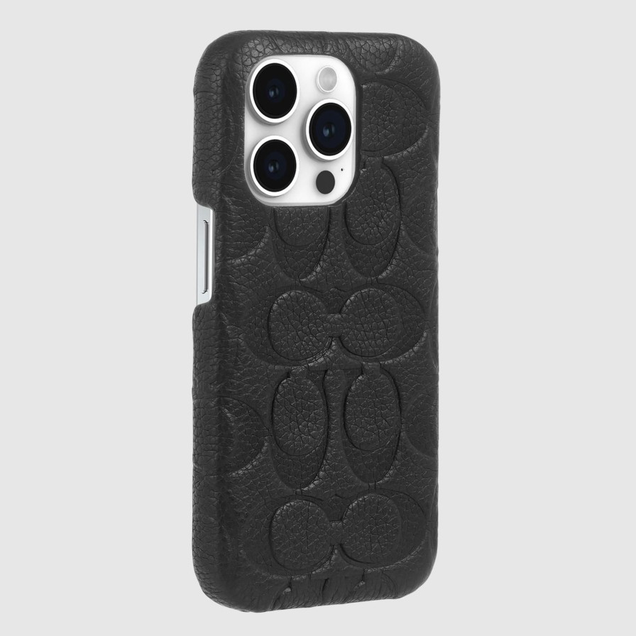 Phone Cases Case Mate Iphone 15 Pro | Coach Leather Slim Wrap Signature Black Debossed