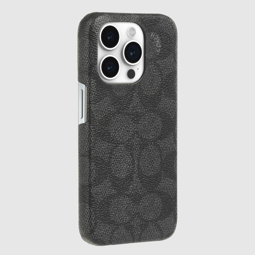 Phone Cases Case Mate Iphone 15 Pro | Coach Slim Wrap Signature Canvas Charcoal